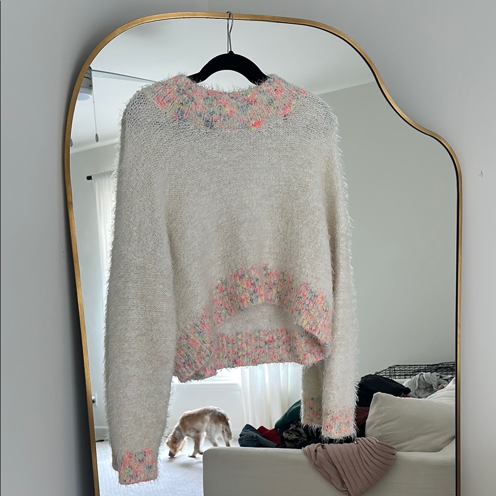 Free People Cozy Cream and Pink Women's Sweater